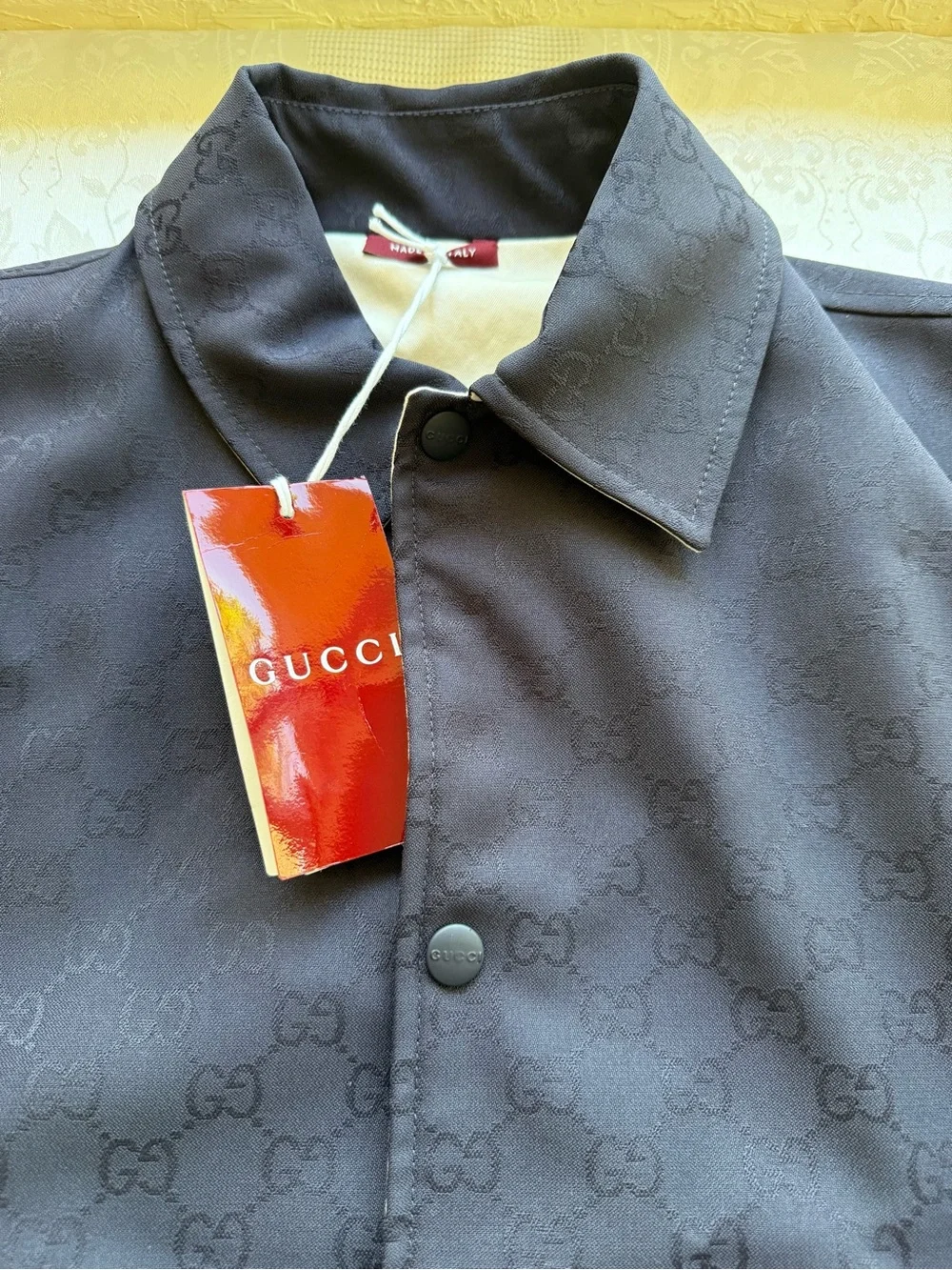 Gucci Reversible Navy Blue Jacquard Jacket Subtle Monogram Men’s Size 50X US-XL